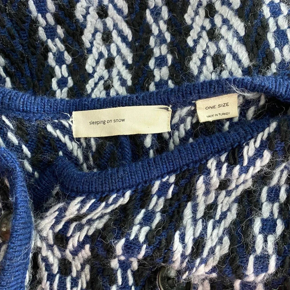 Anthropologie Sleeping on Snow Tajo Poncho Sweater Fringe Knit Blue One Size - Picture 12 of 12